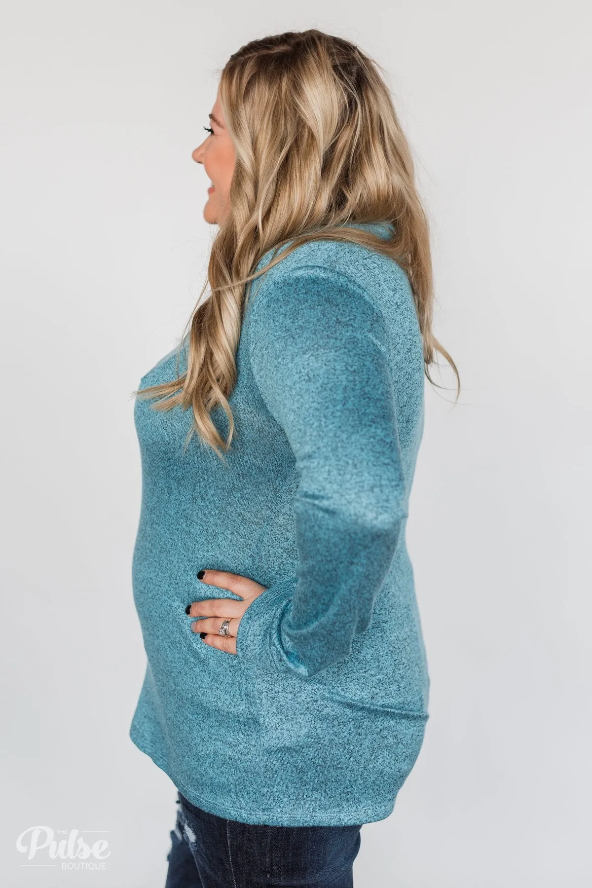 All This Time Zipper Pullover Top- Blue