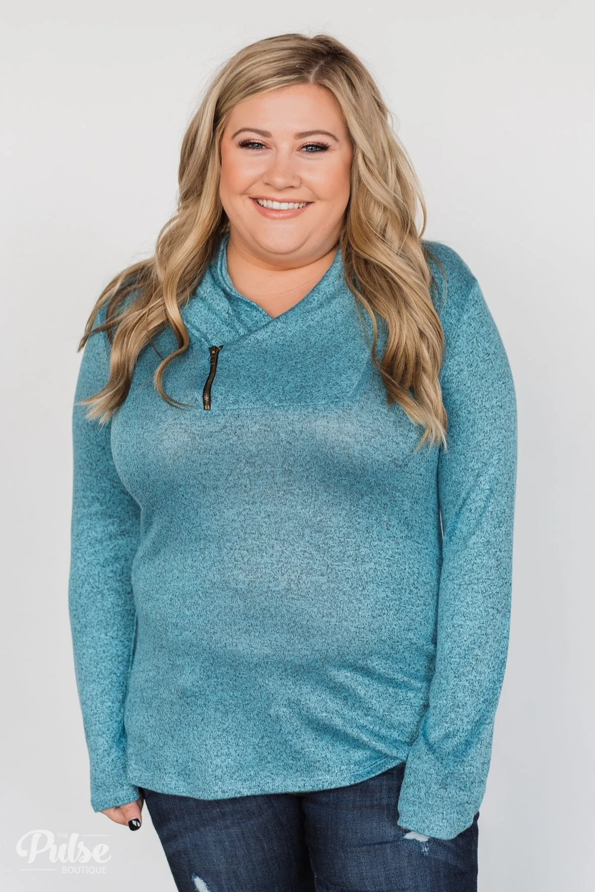 All This Time Zipper Pullover Top- Blue