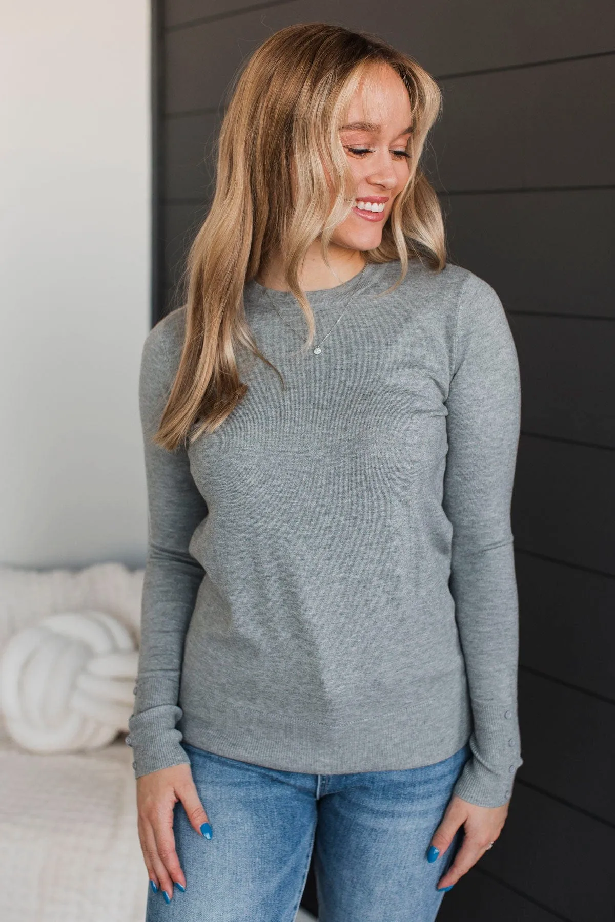Amazing Moments Lightweight Knit Sweater- Heather Grey