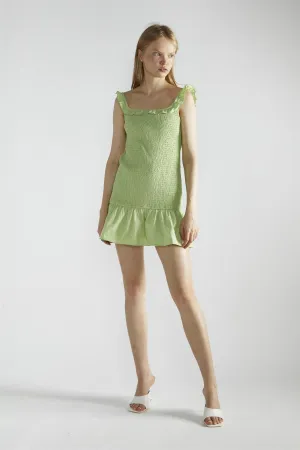 Apple-Green Square-Neck-Bodycon Mini-Dress