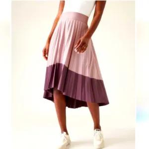 ATHLETA Color Block Swing Foward Pleated High Low Midi Athletic Skirt