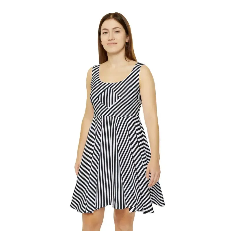 Black Striped Skater Dress Bold and Chic Style