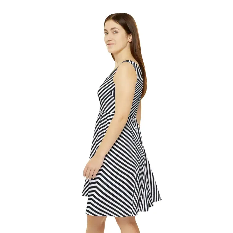 Black Striped Skater Dress Bold and Chic Style