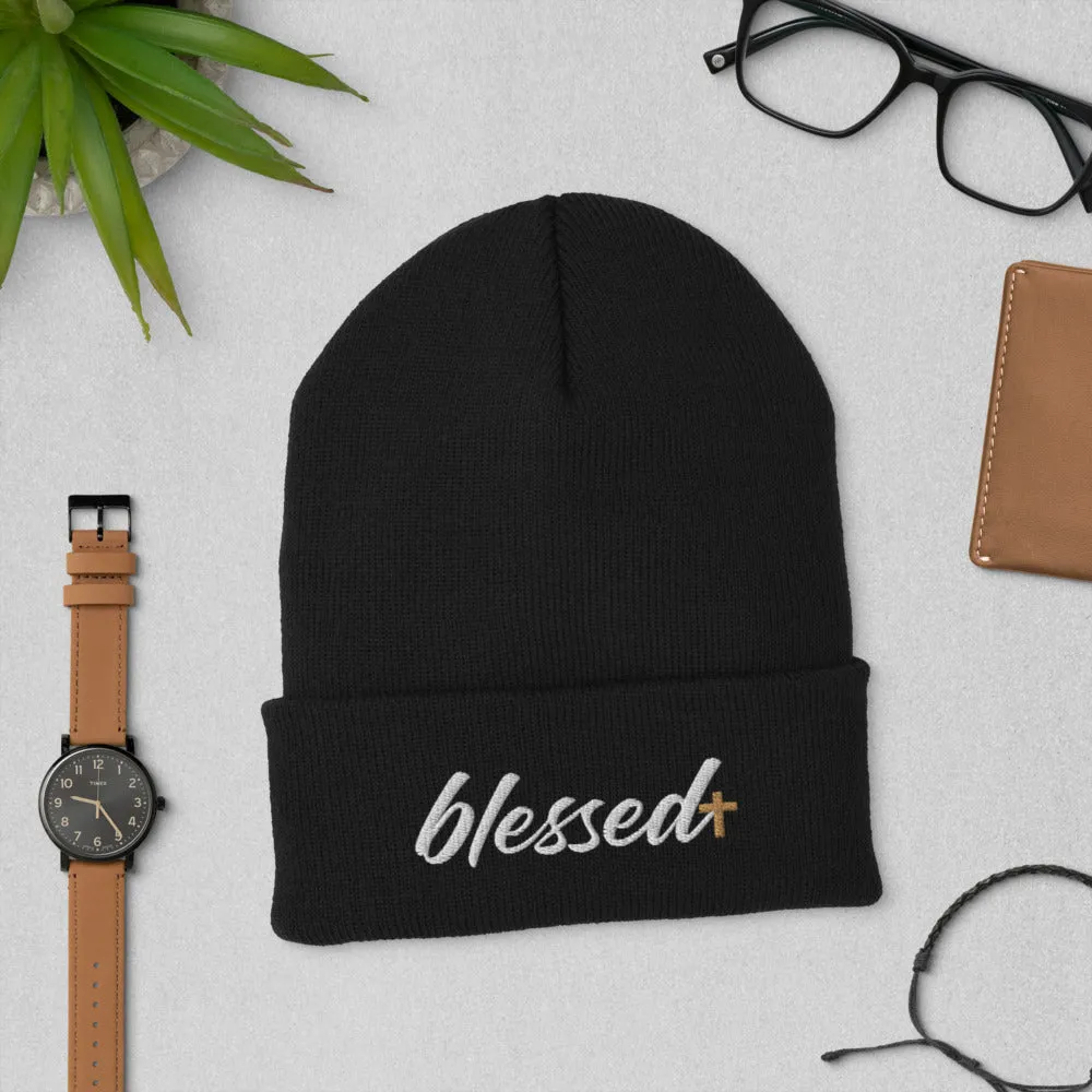 Blessed Cuffed Beanie Hats Caps - Unisex Style - Women's Men's Embroidered Christian Cap Hat
