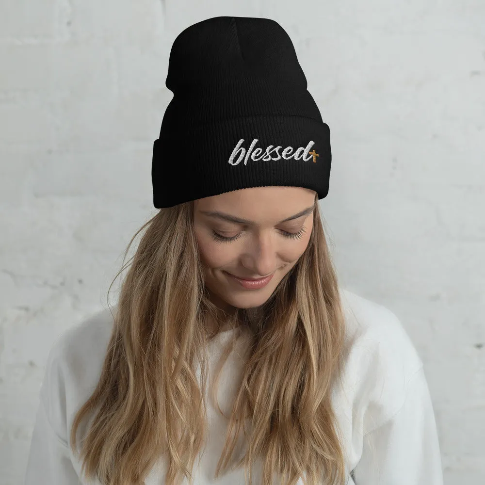 Blessed Cuffed Beanie Hats Caps - Unisex Style - Women's Men's Embroidered Christian Cap Hat