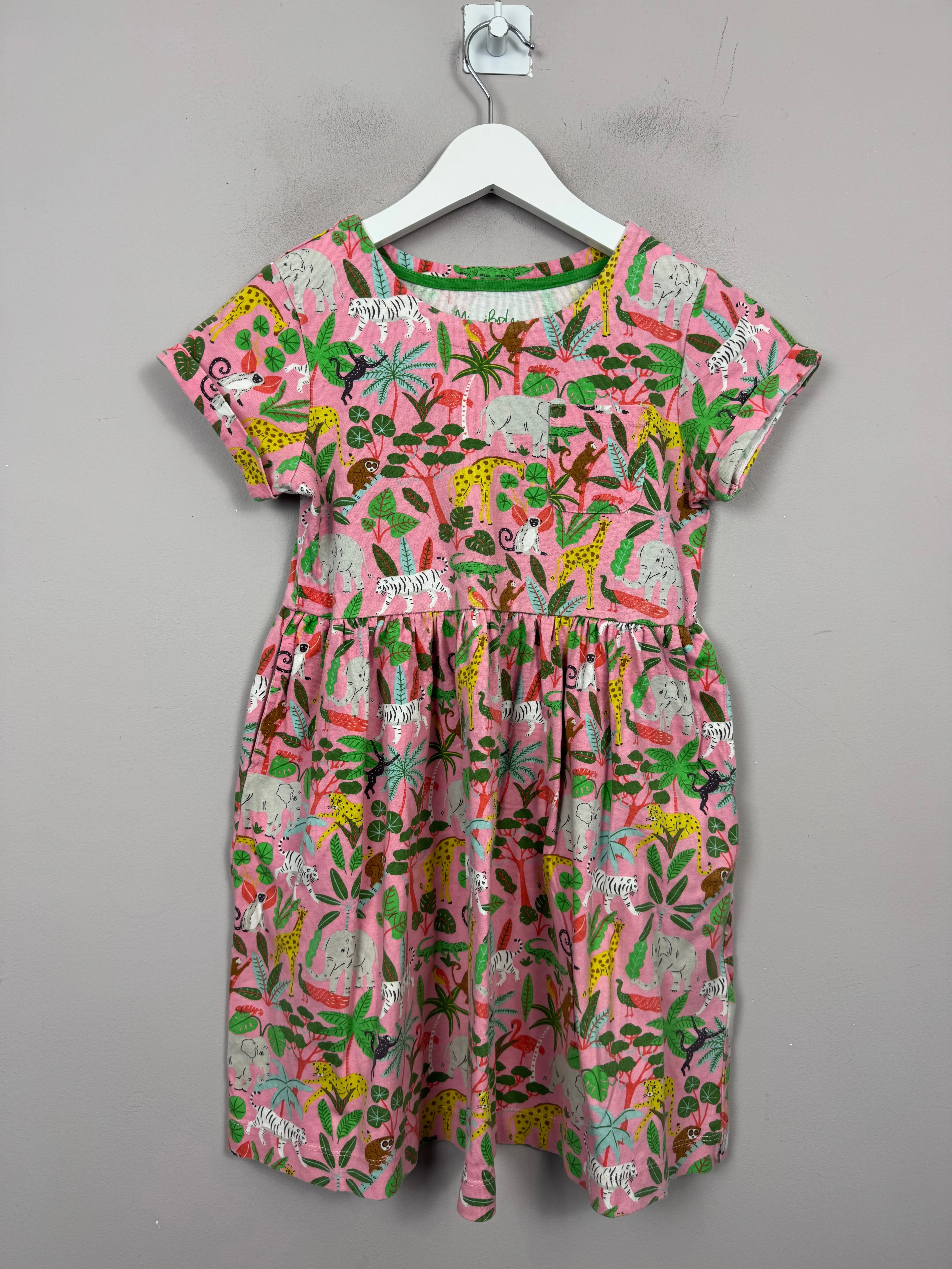 Boden Pink Jungle Animals Jersey Dress 8-9y