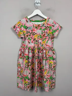 Boden Pink Jungle Animals Jersey Dress 8-9y