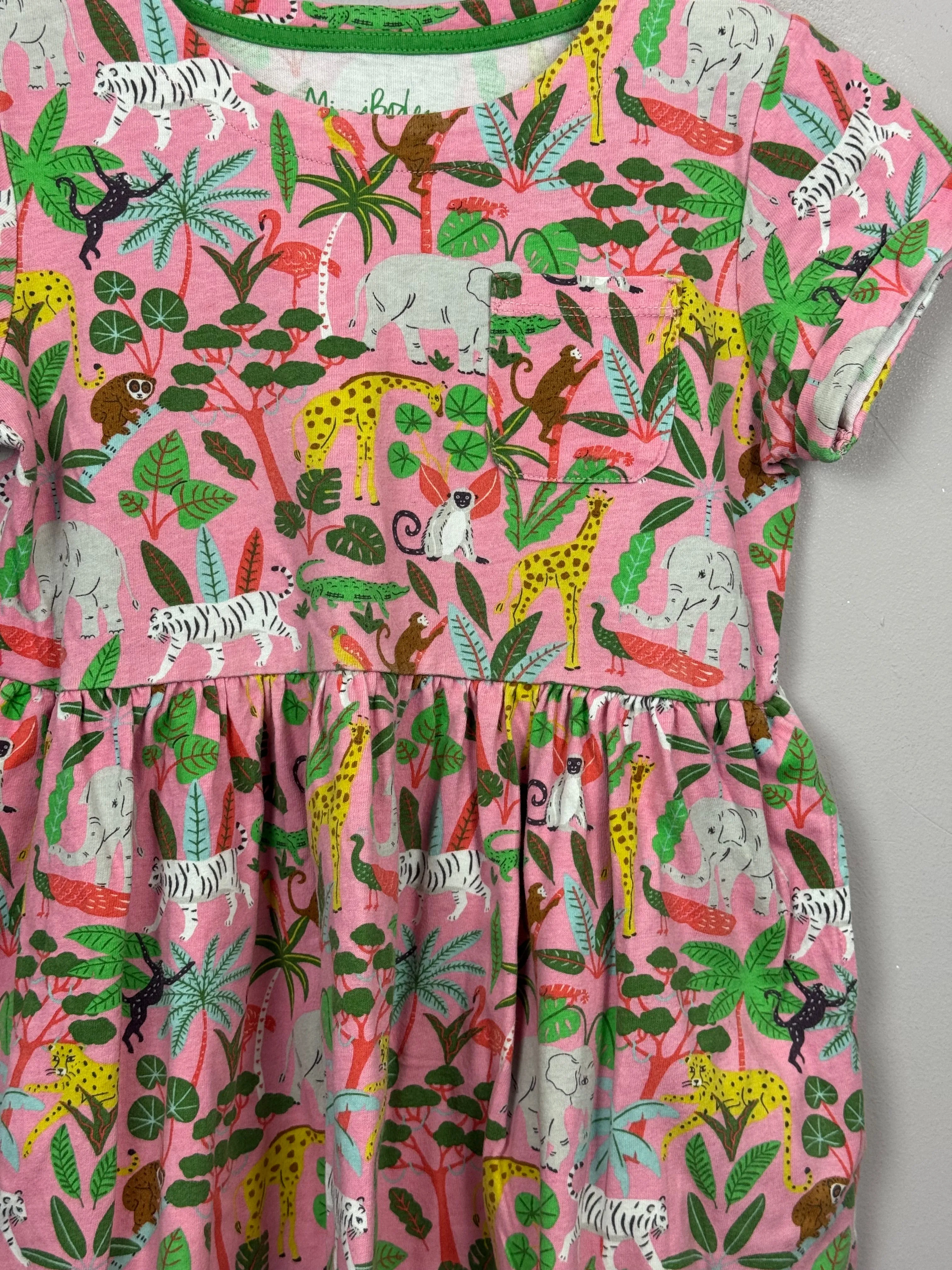 Boden Pink Jungle Animals Jersey Dress 8-9y