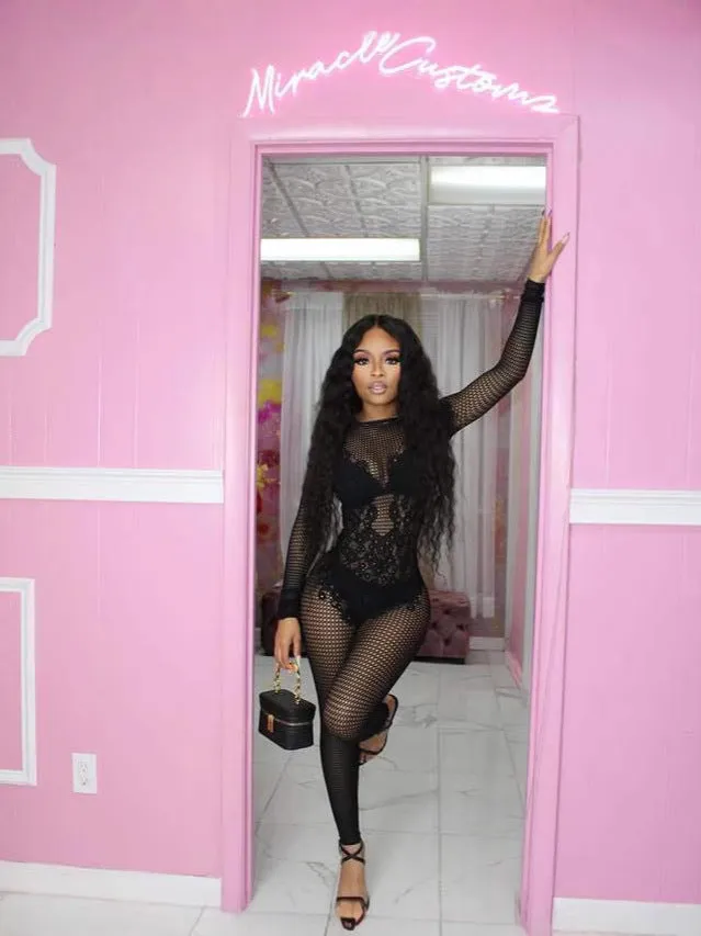 Bold Sheer Mesh Long-Sleeve Jumpsuit with Lace Detailing