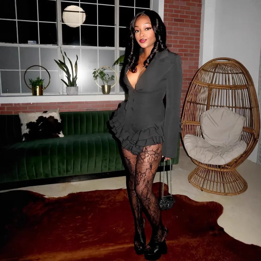 Bold Tailored Blazer-Inspired Ruffled Jumpsuit for Fierce Elegance