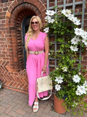Candy Pink Frill Sleeve Jumpsuit Jessie