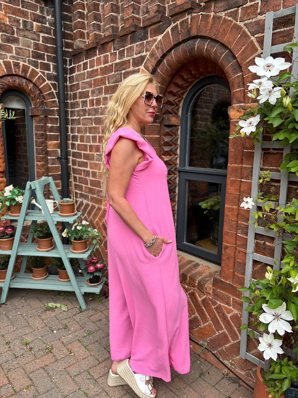 Candy Pink Frill Sleeve Jumpsuit Jessie