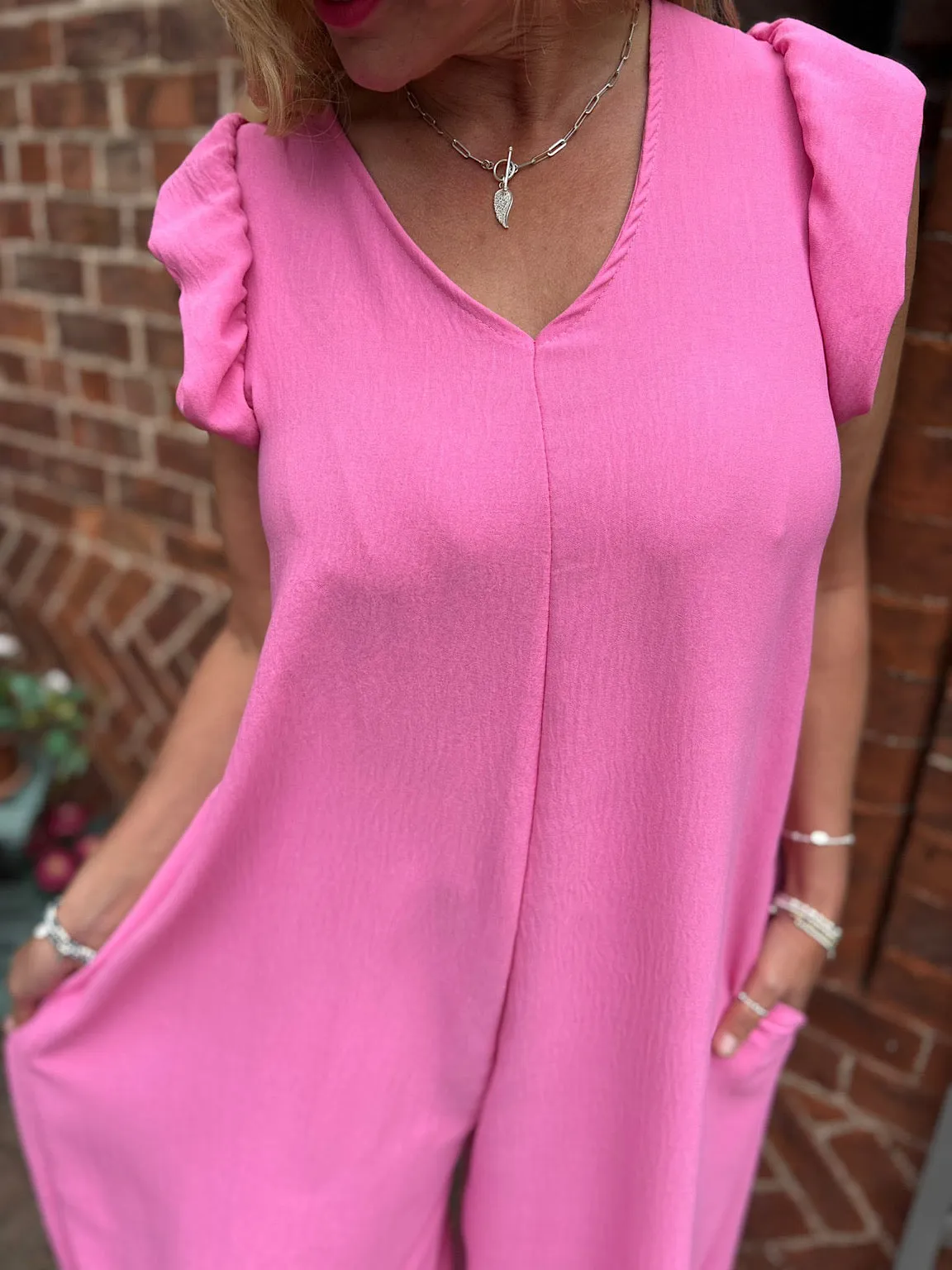 Candy Pink Frill Sleeve Jumpsuit Jessie