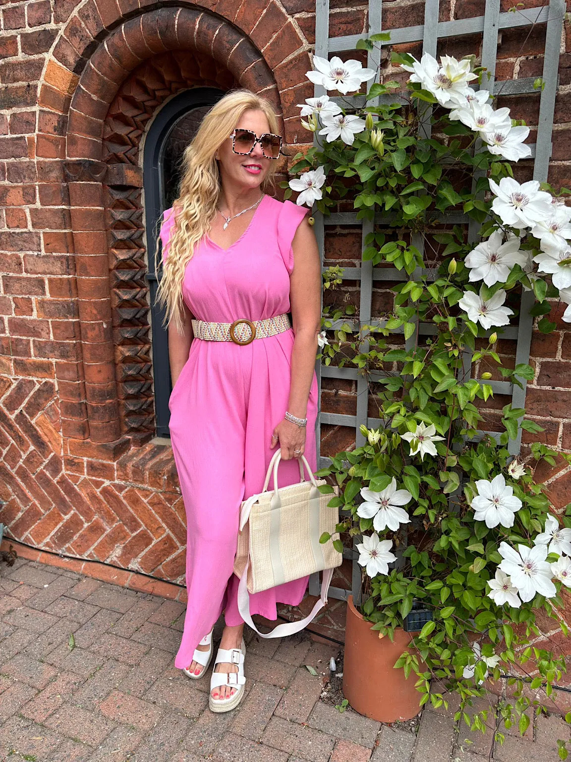 Candy Pink Frill Sleeve Jumpsuit Jessie
