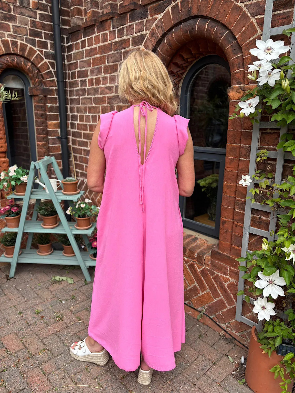 Candy Pink Frill Sleeve Jumpsuit Jessie