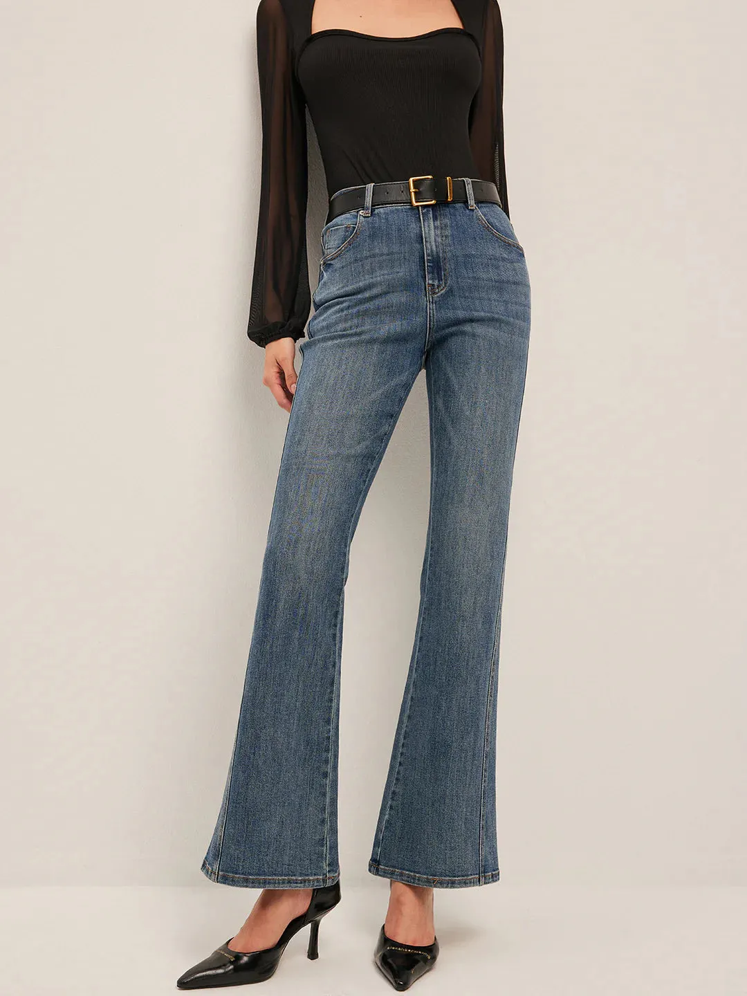 Casual Style Flared Mid-Waisted Skinny Jeans