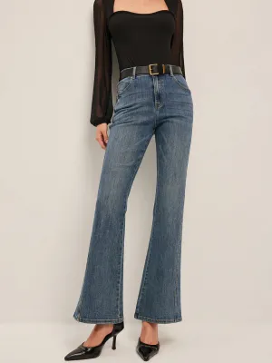 Casual Style Flared Mid-Waisted Skinny Jeans
