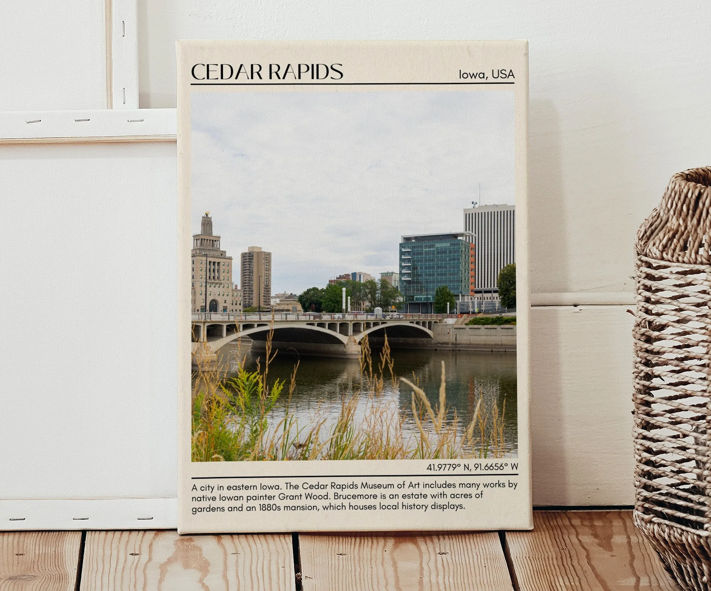 Cedar Rapids Minimal Wall Art, Iowa, USA