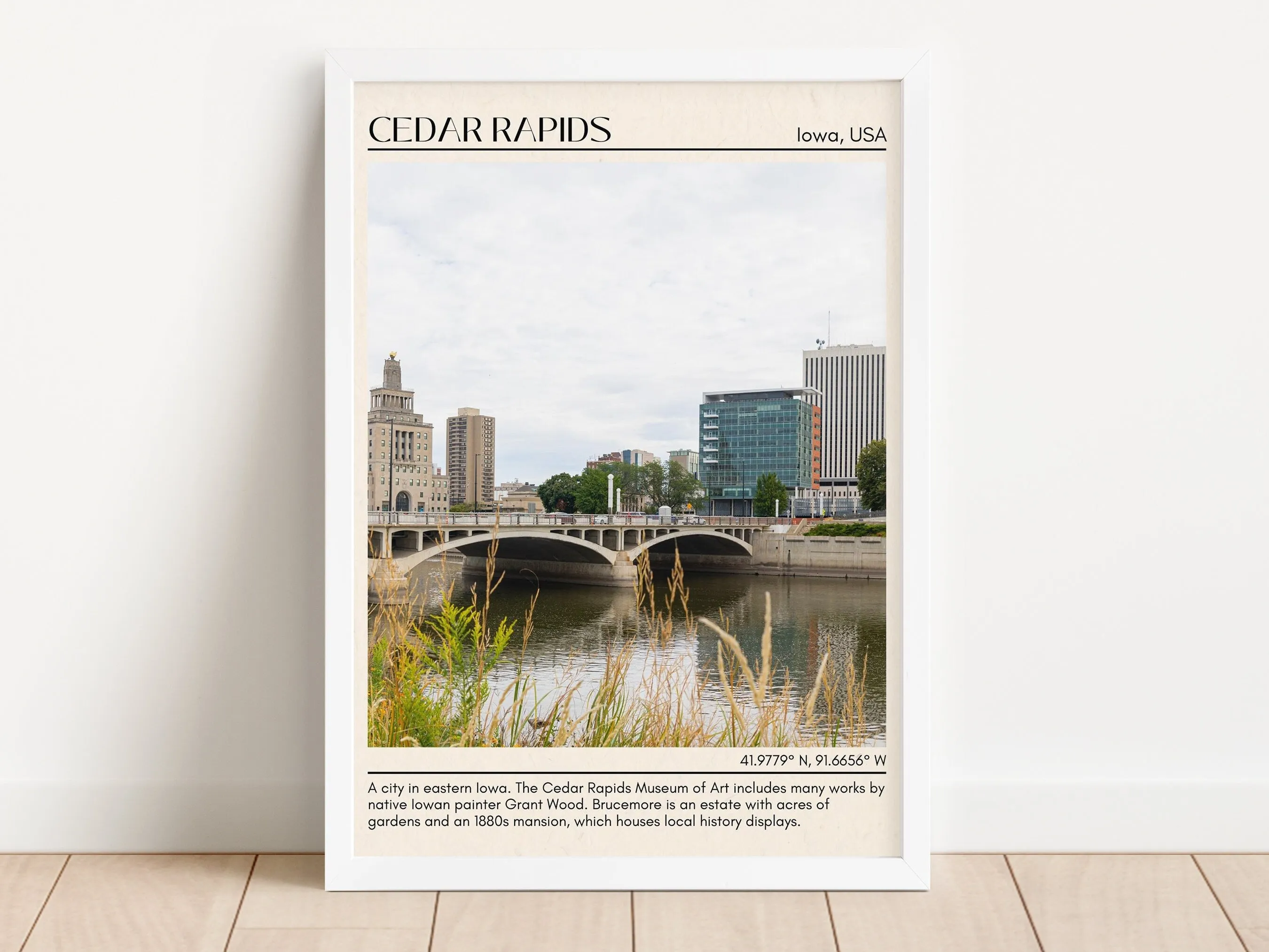 Cedar Rapids Minimal Wall Art, Iowa, USA