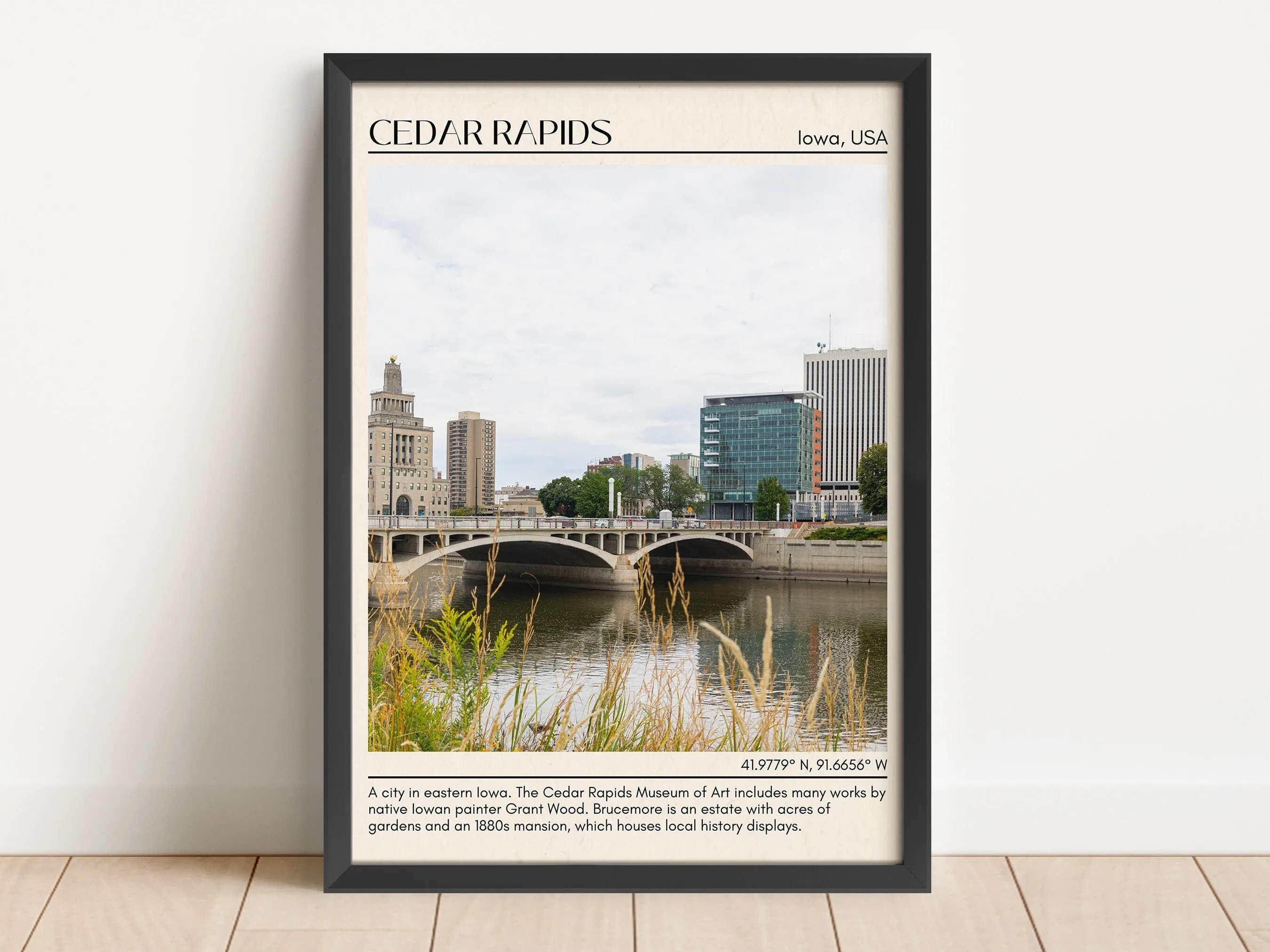 Cedar Rapids Minimal Wall Art, Iowa, USA