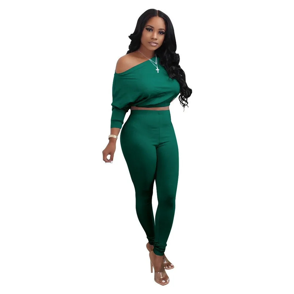 Chic Off-Shoulder Long-Sleeve Crop Top and High-Waist Leggings Set