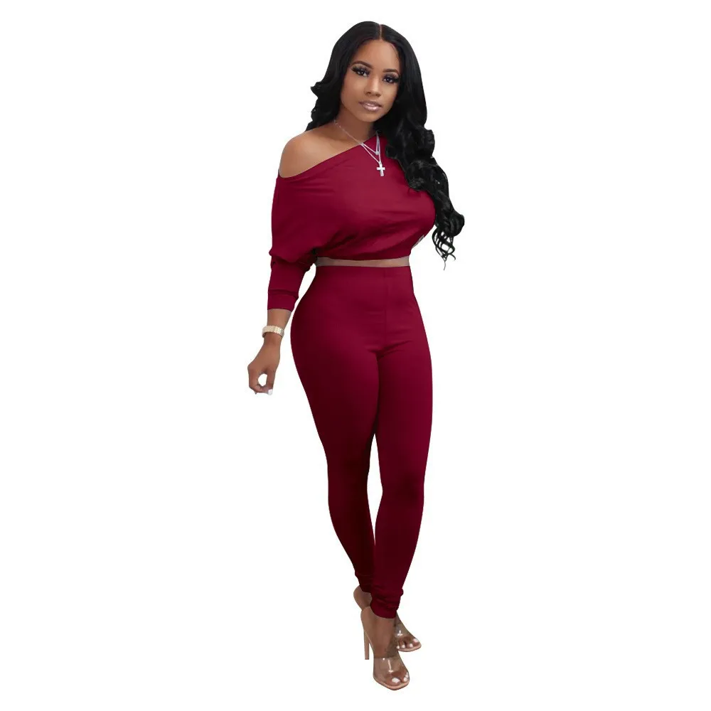 Chic Off-Shoulder Long-Sleeve Crop Top and High-Waist Leggings Set