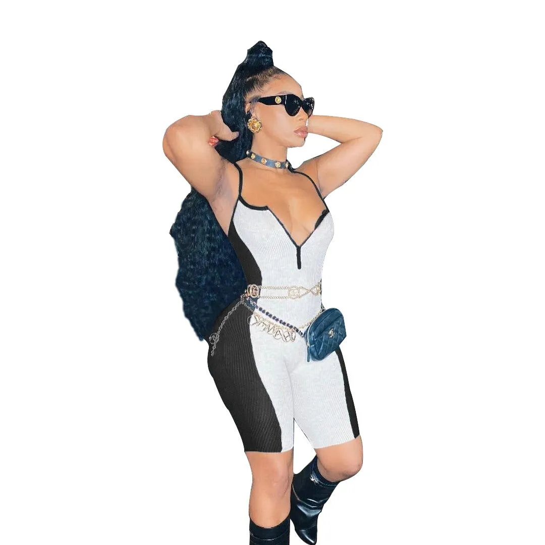 Chic Ribbed Sleeveless Contrast Jumpsuit for Effortless Style