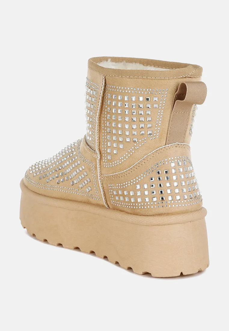 Chunky Rhinestones Ankle Boots By RAG