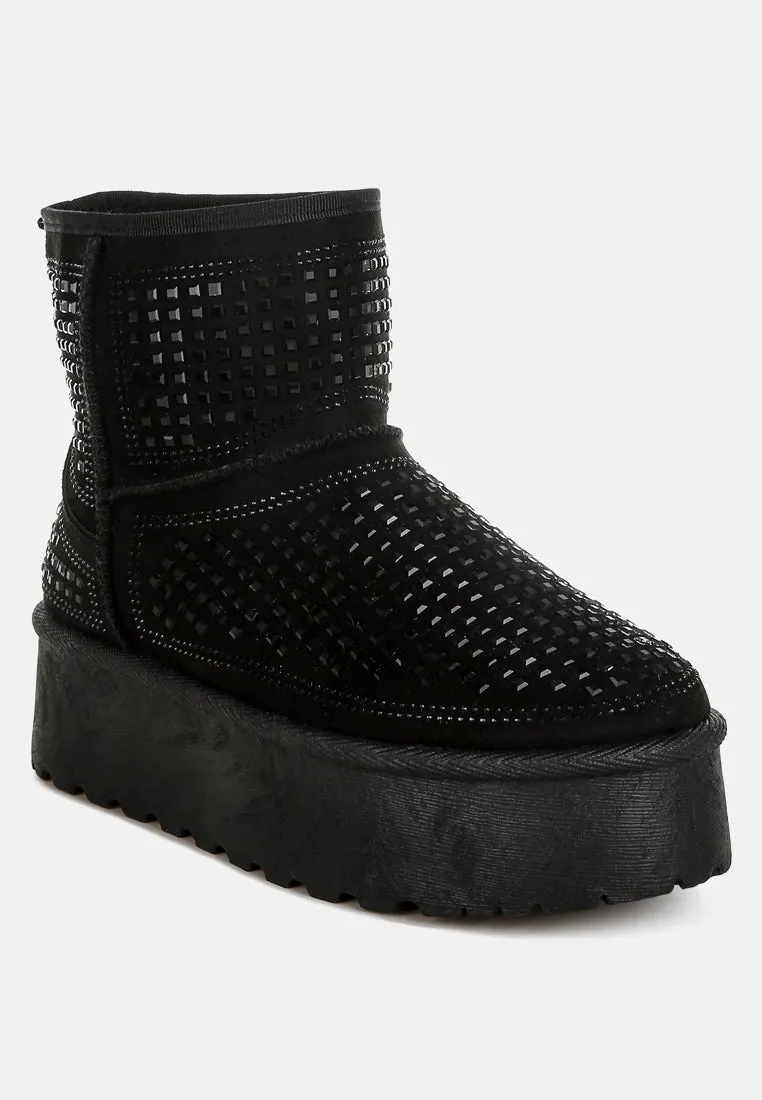 Chunky Rhinestones Ankle Boots By RAG
