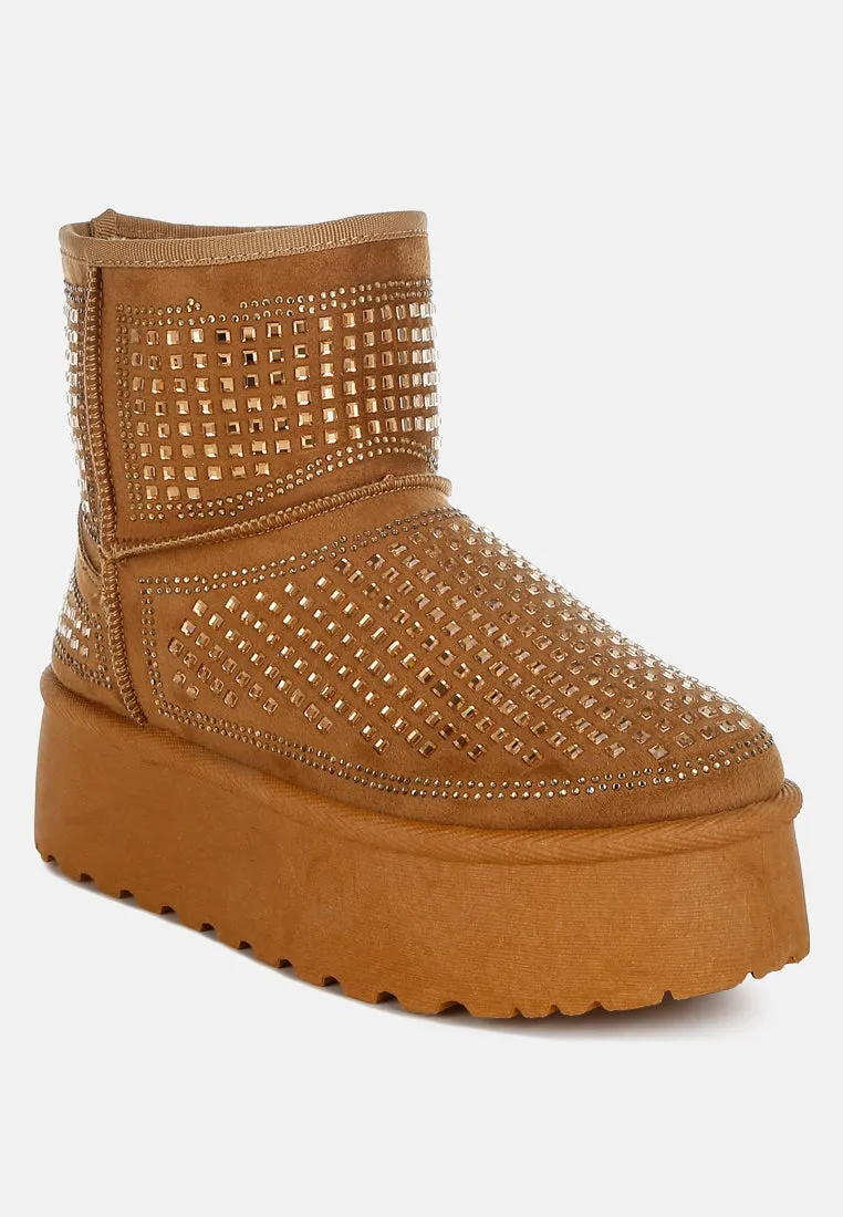 Chunky Rhinestones Ankle Boots By RAG