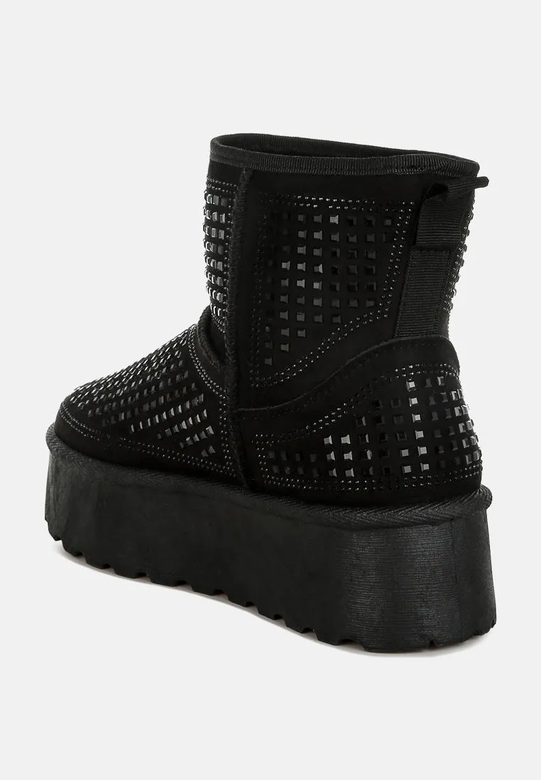 Chunky Rhinestones Ankle Boots By RAG