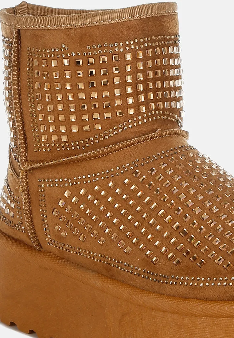 Chunky Rhinestones Ankle Boots By RAG