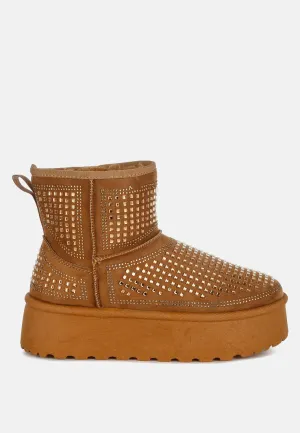 Chunky Rhinestones Ankle Boots By RAG