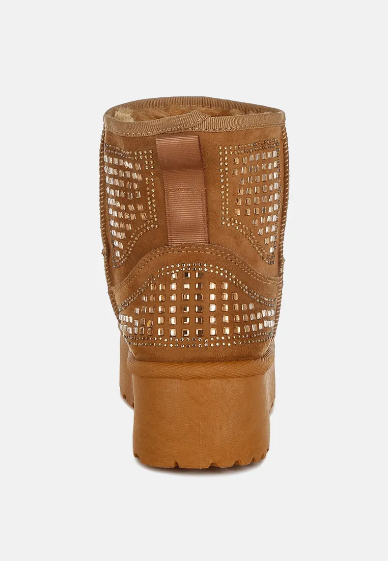 Chunky Rhinestones Ankle Boots By RAG