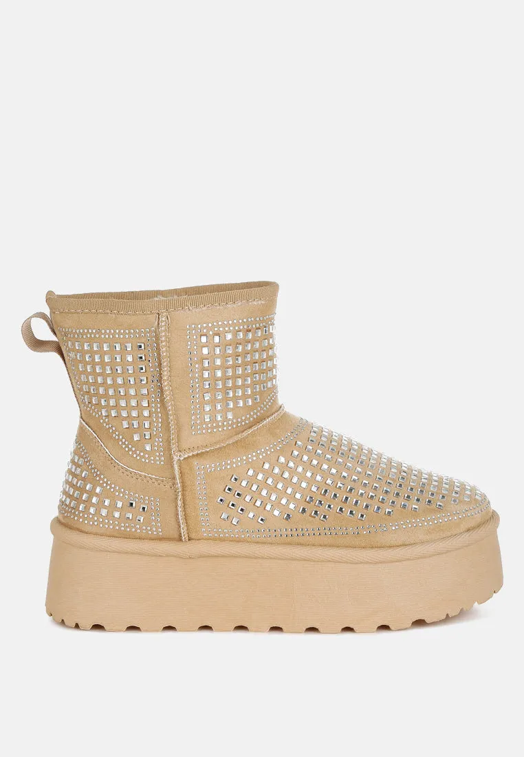 Chunky Rhinestones Ankle Boots By RAG