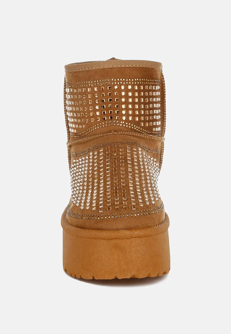 Chunky Rhinestones Ankle Boots By RAG