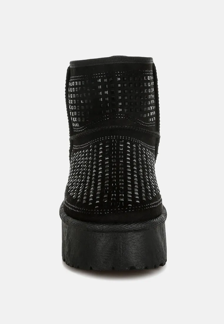 Chunky Rhinestones Ankle Boots By RAG