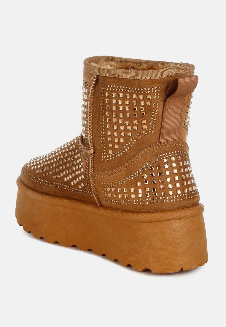 Chunky Rhinestones Ankle Boots By RAG