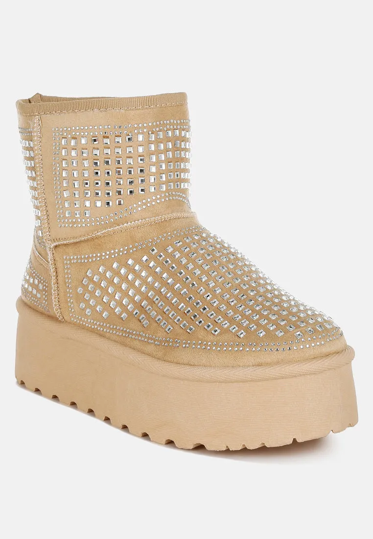 Chunky Rhinestones Ankle Boots By RAG