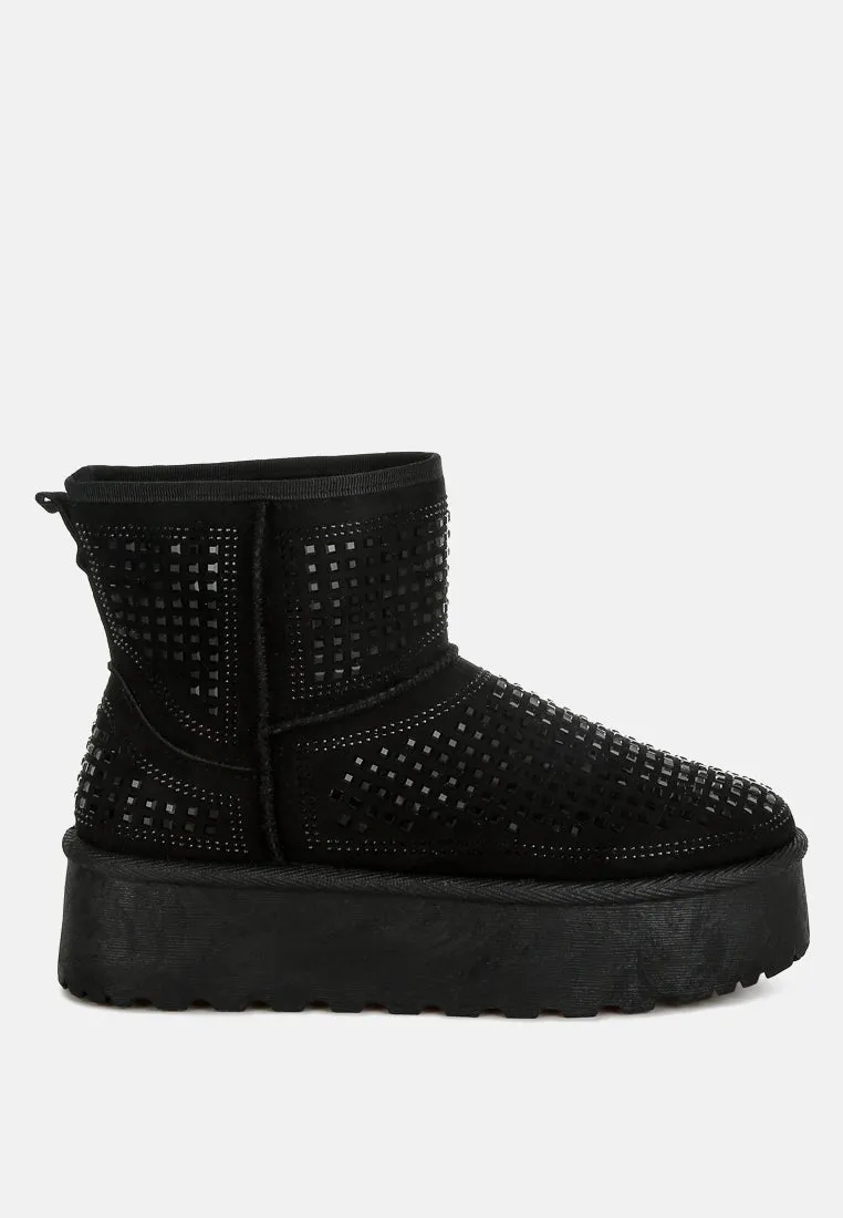 Chunky Rhinestones Ankle Boots By RAG