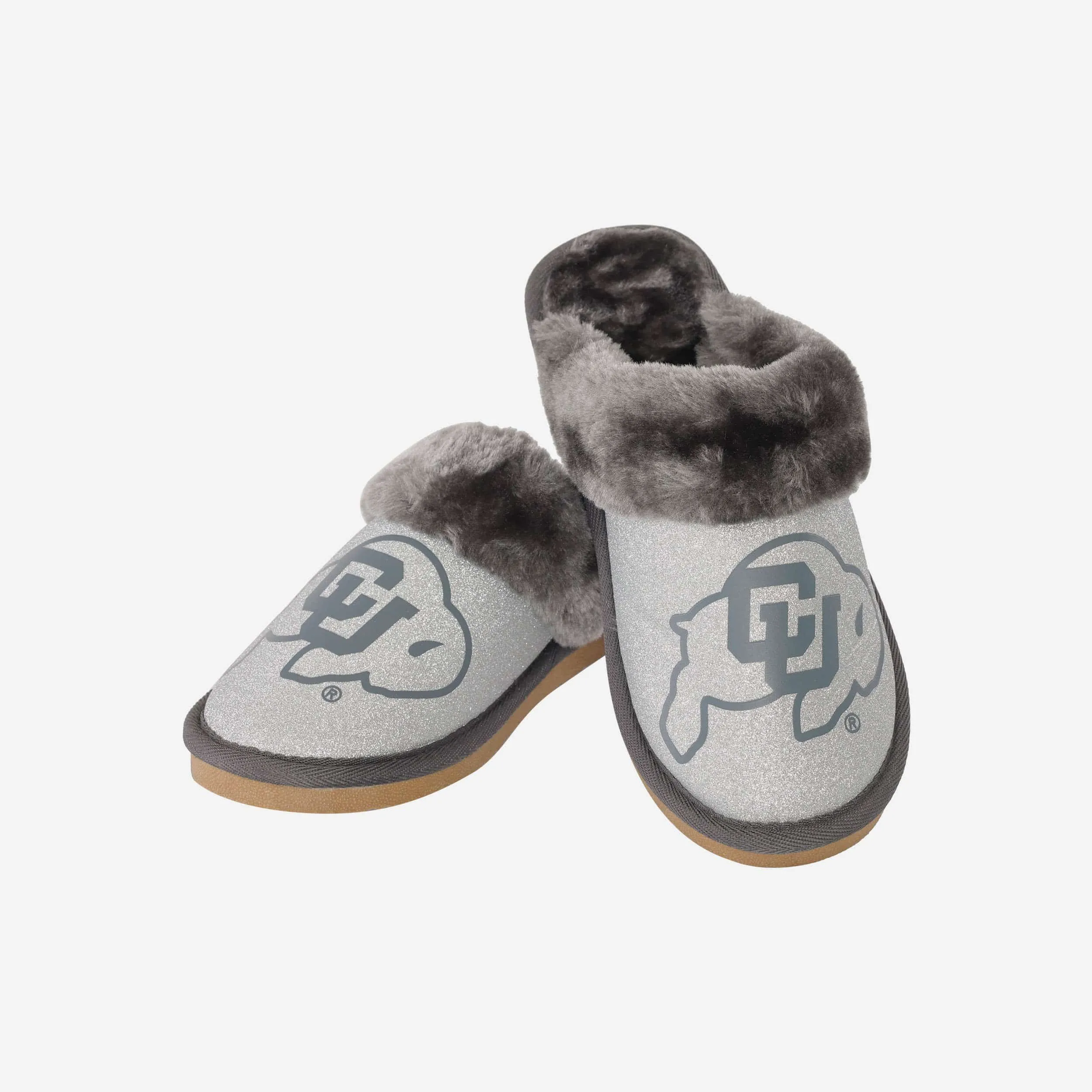 Colorado Buffaloes Womens Glitter Open Back Fur Moccasin Slipper