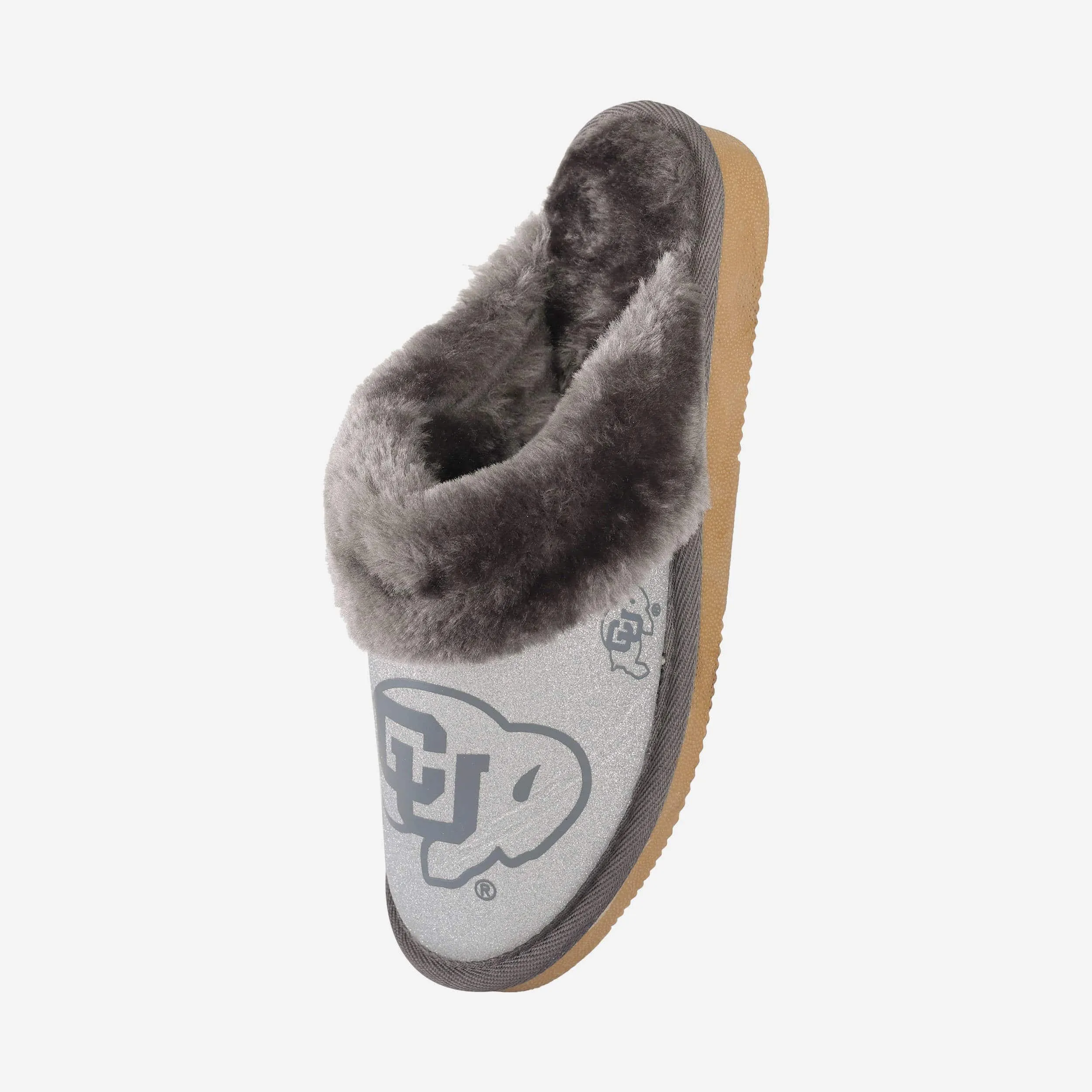 Colorado Buffaloes Womens Glitter Open Back Fur Moccasin Slipper