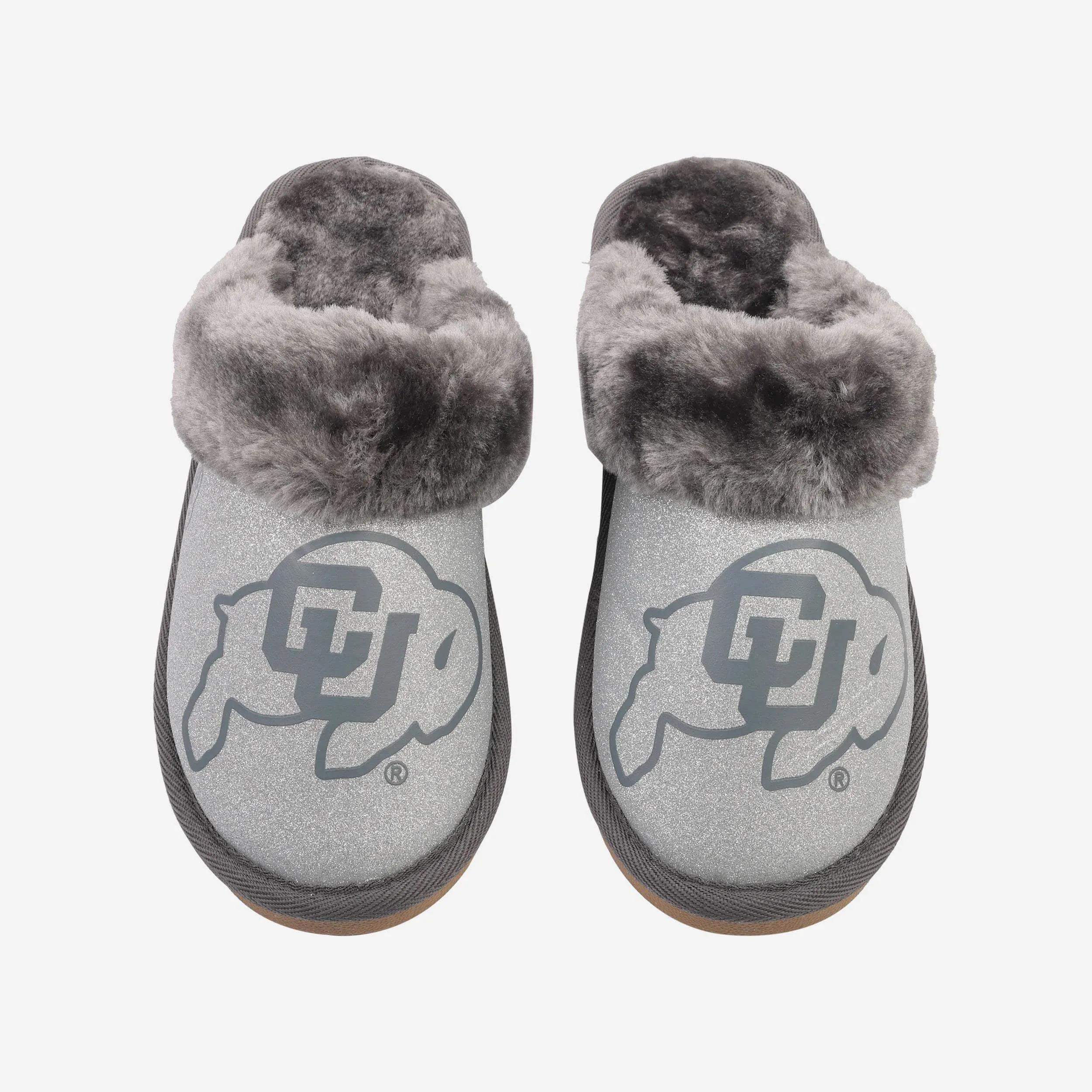 Colorado Buffaloes Womens Glitter Open Back Fur Moccasin Slipper