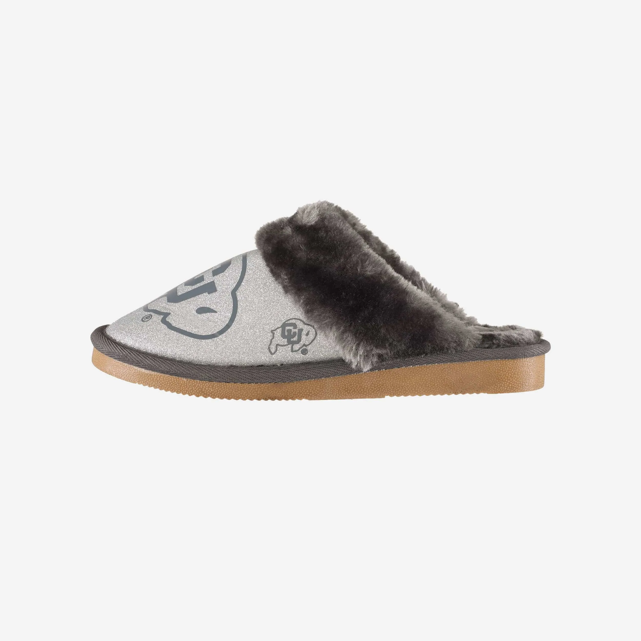 Colorado Buffaloes Womens Glitter Open Back Fur Moccasin Slipper