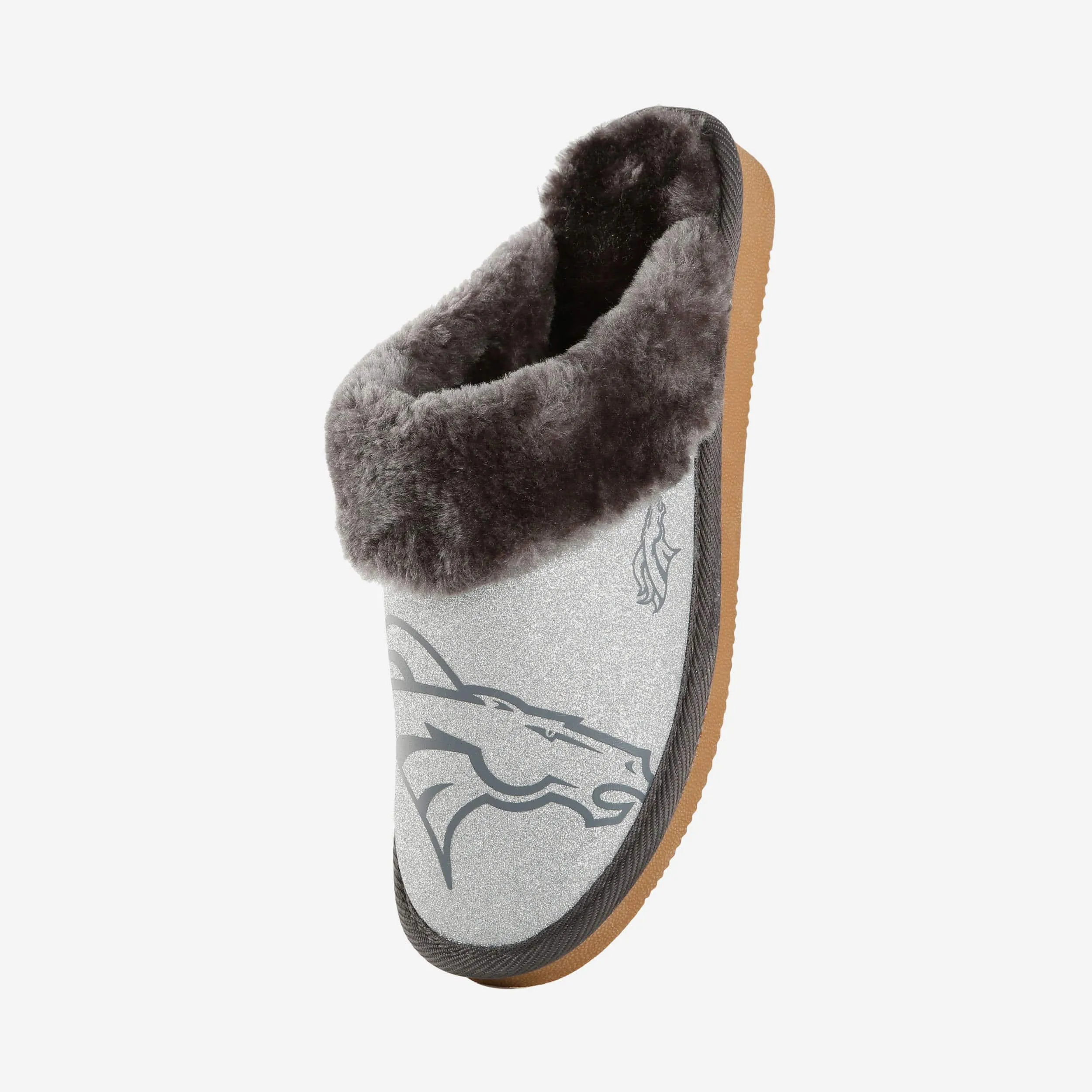 Denver Broncos Womens Glitter Open Back Fur Moccasin Slipper