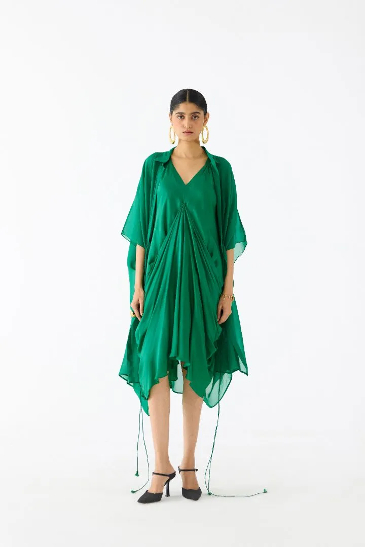 Emerald Midi Dress with Organza Cape