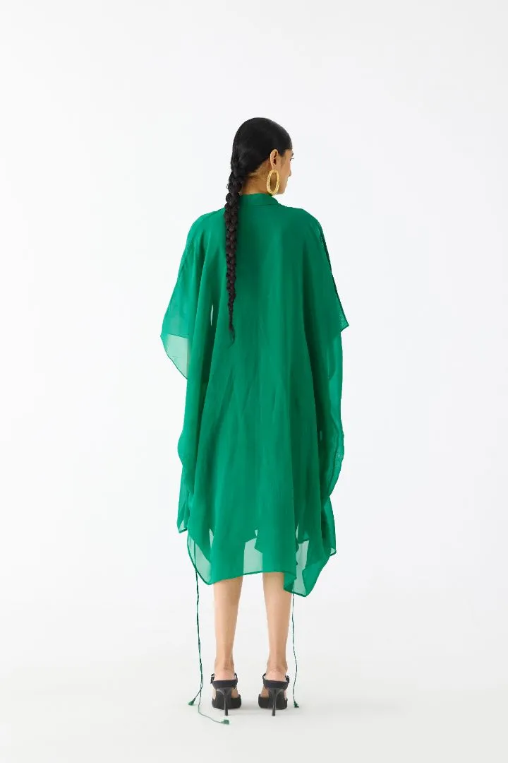 Emerald Midi Dress with Organza Cape
