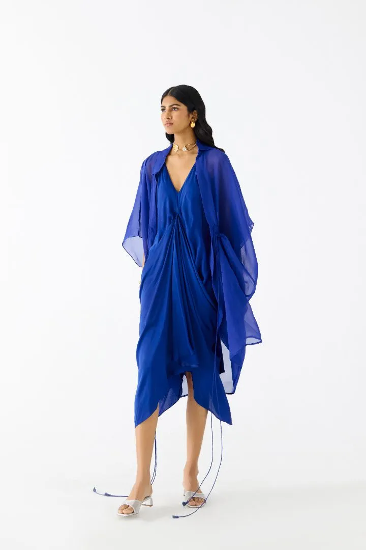 Emerald Midi Dress with Organza Cape