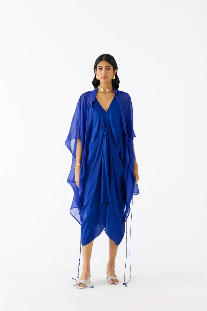 Emerald Midi Dress with Organza Cape