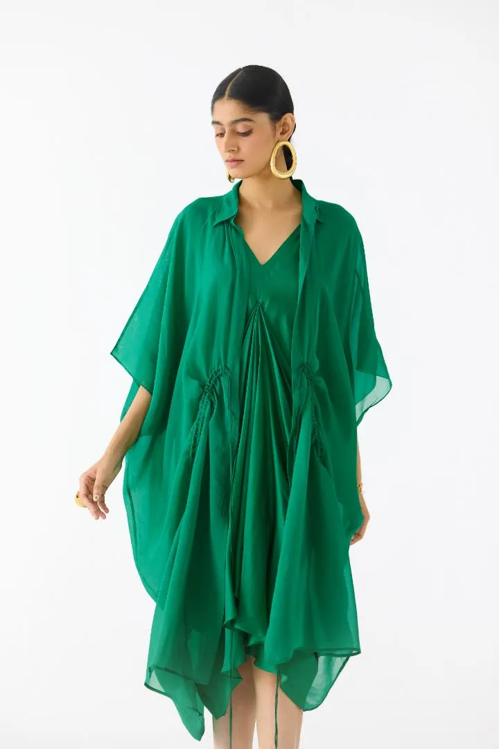 Emerald Midi Dress with Organza Cape